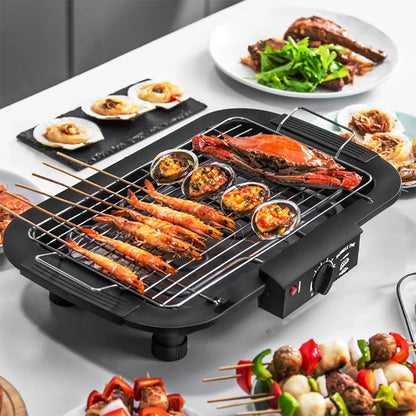 Electric Indoor Smokeless BBQ Pan — Versatile & Durable Grill for Cooking, Black, US Plug