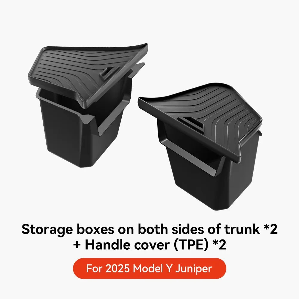 YZ Car Trunk Side Storage Box – Left & Right Organizer for Tesla Model Y Juniper 2021-2025 with Flocking Mat Cover
