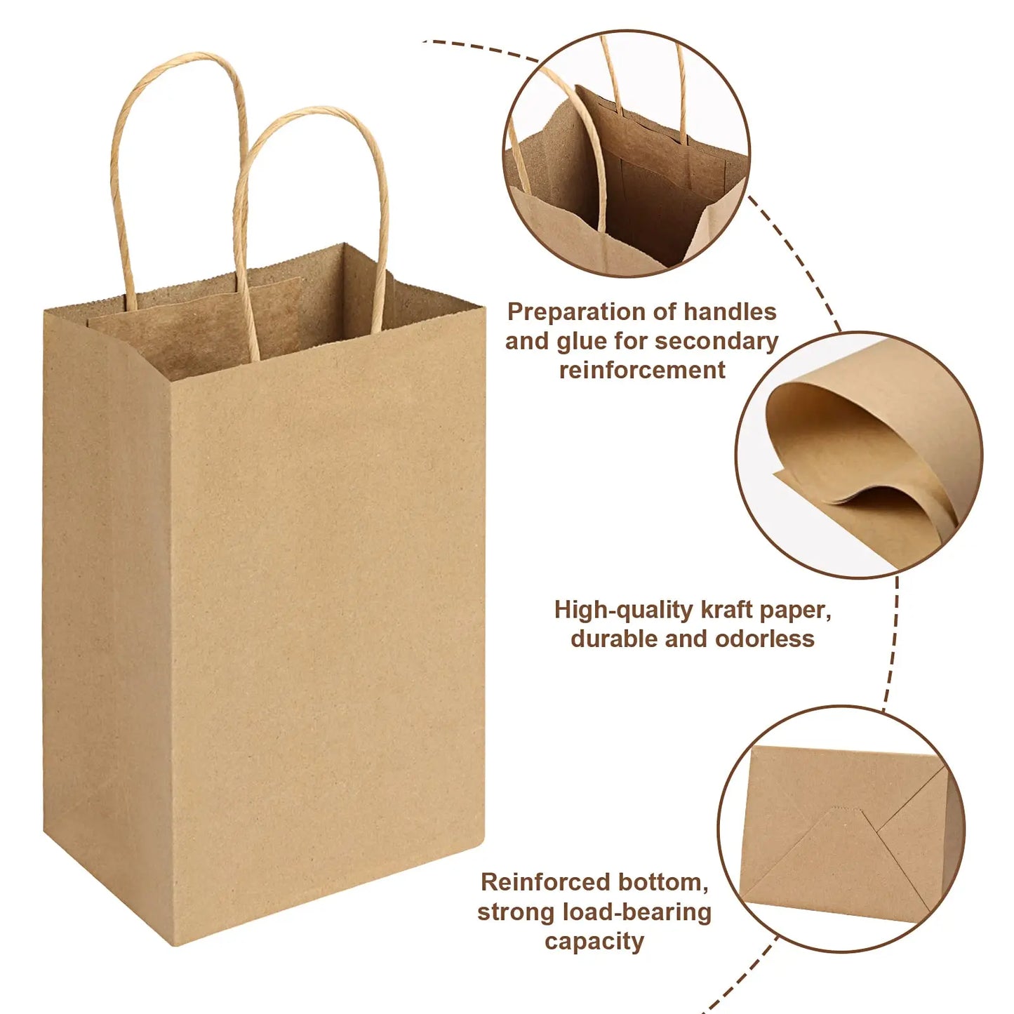 10/20pcs Brown Kraft Paper Bags with Handles – Small Gift Bags for Business, Shopping, Christmas & Party Favors
