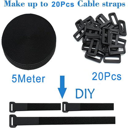5M Hook & Loop Cable Straps with 20 Buckles – Adjustable Cut-to-Length Nylon Cinch Straps for Cable Organization