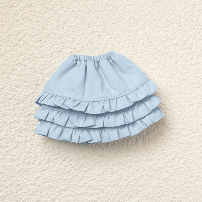 Blythe Doll Clothes Plaid Pleated Skirt & Off-Shoulder Top Tulle Dress Set — Ruffle Skirt for Licca, Azone, OB22, YMY Doll Accessories