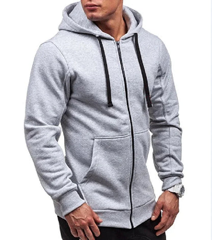 Men’s Casual Zip Hoodie – Solid Color Hooded Sweatshirt Jacket Cardigan for Spring & Autumn