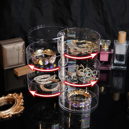 Rotating Jewelry & Makeup Storage Box – Round Plastic Organizer for Bracelets, Earrings with Cover Display Rack