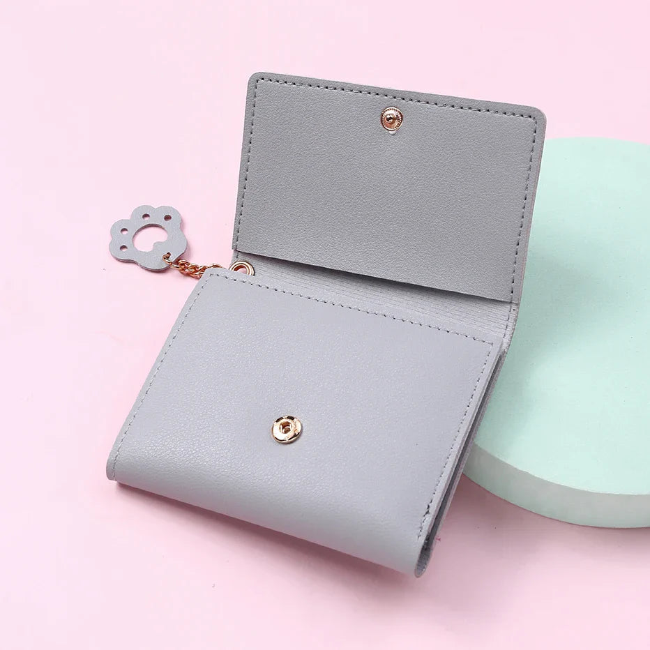 Women’s Cute Cat PU Leather Wallet — Small Short Card Holder Purse with Hasp, Fashion Money Bag for Girls & Gifts
