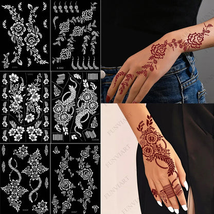 Reusable Henna Stencil Templates for Hand & Body – Floral Tattoo Stencils for Women, Weddings & Festivals Body Art Makeup Tools
