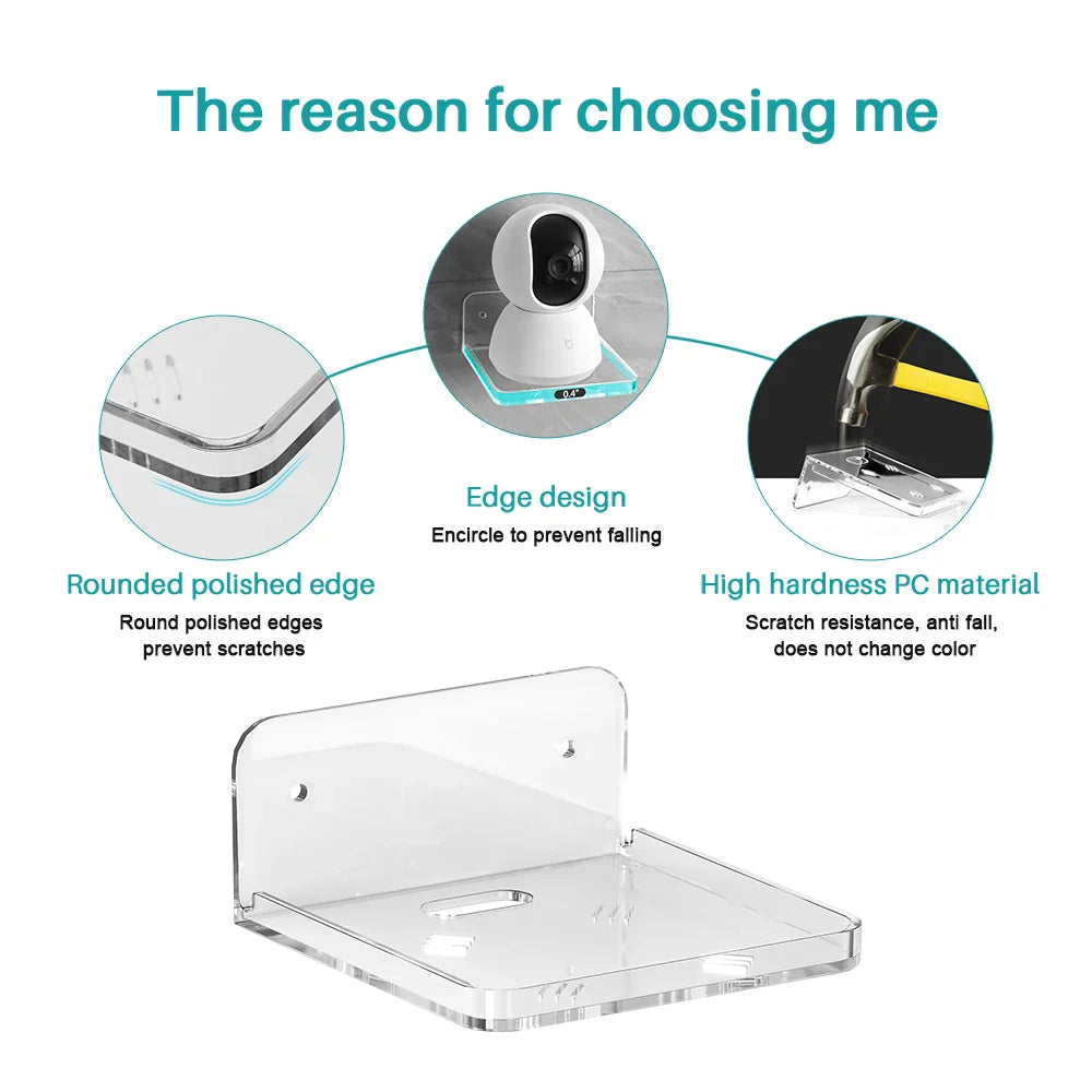 Adhesive Floating Shelf – Wall-Mounted Clear Plastic Shelf for Small Items, Soundbar & Smart Speaker, No Drilling