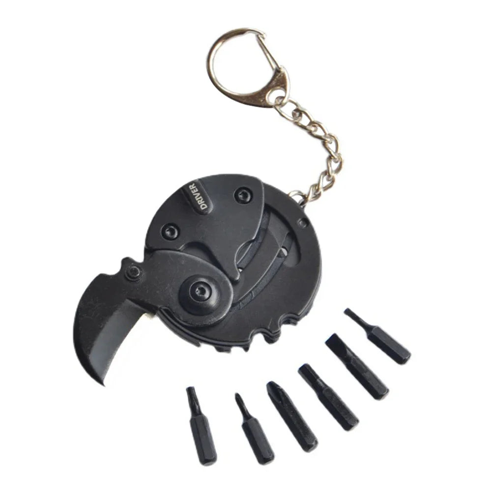 Multifunctional Hexagon Keychain Tool – Mini EDC Screwdriver, Folding Coin Knife & Pocket Gear for Outdoor Use