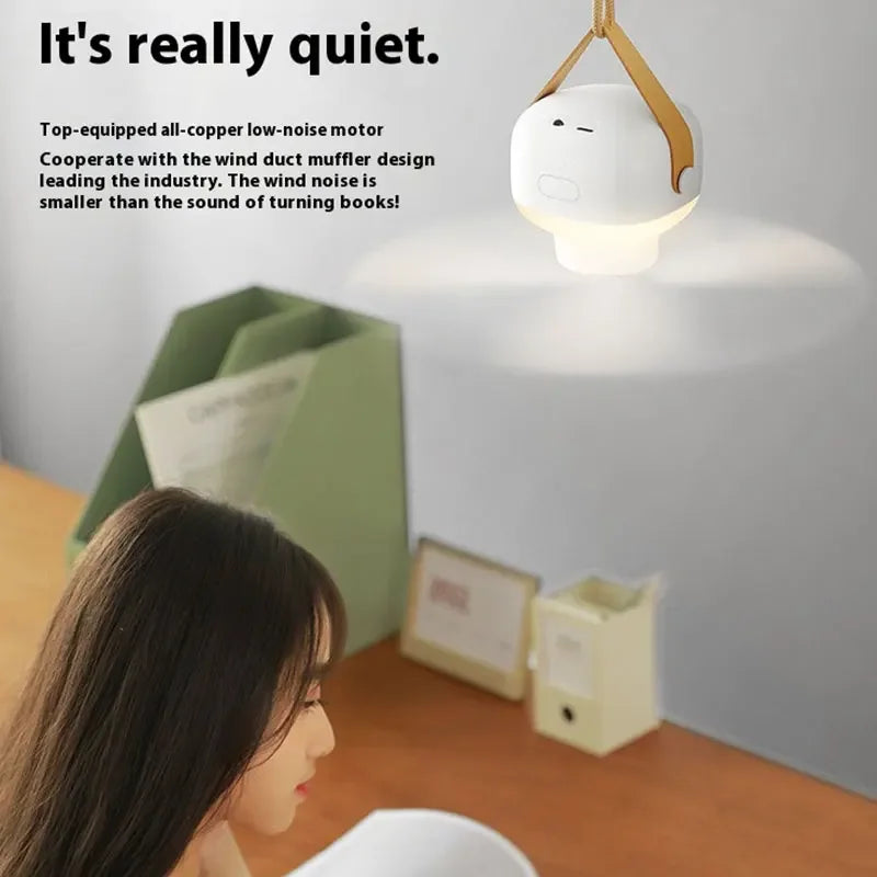 Portable Ceiling Fan with Rechargeable LED Light - Electric Night Lamp, Hanging Fan for Home & Outdoor Camping Tents, Remote Control