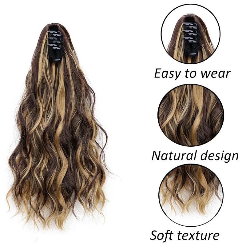 Synthetic Short Curly Water Wave Claw Clip-In Ponytail – Black & Blonde Hair Extension for Women Fashion Accessories