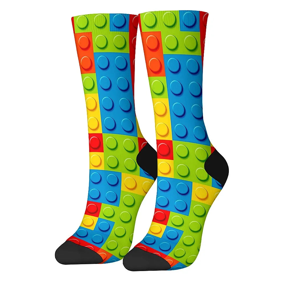 Building Block Novelty Socks - Fun Harajuku Hip-Hop Crew Compression Socks for Party Gifts