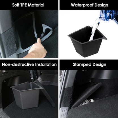 Futhope Car Trunk Side Storage Box for Tesla Model Y 2018-2024 – Hollow Cover Organizer with Flocking Mat & Partition Board