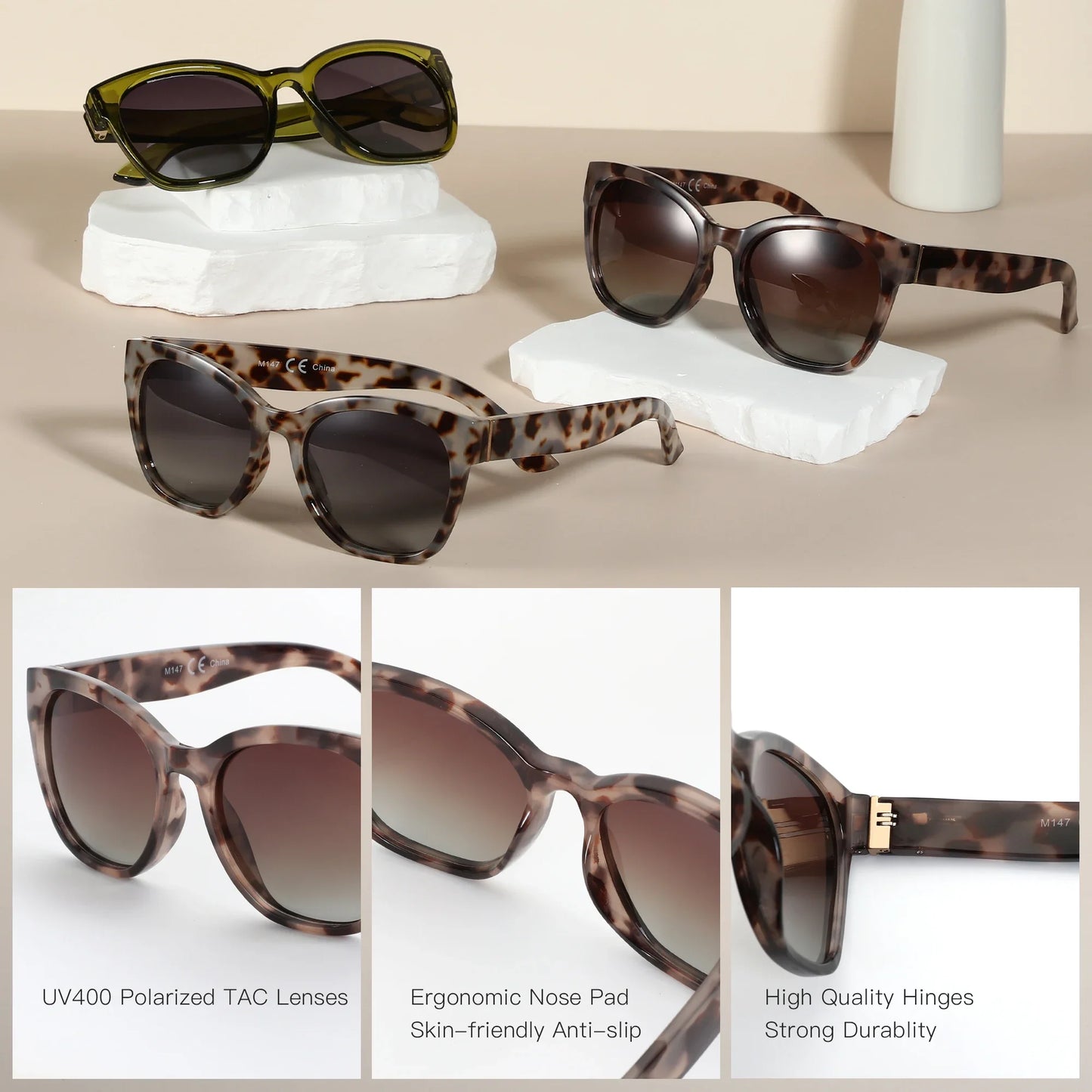 ZENOTTIC Women’s Cat Eye Polarized Sunglasses – Oversized Retro UV400 Designer Shades