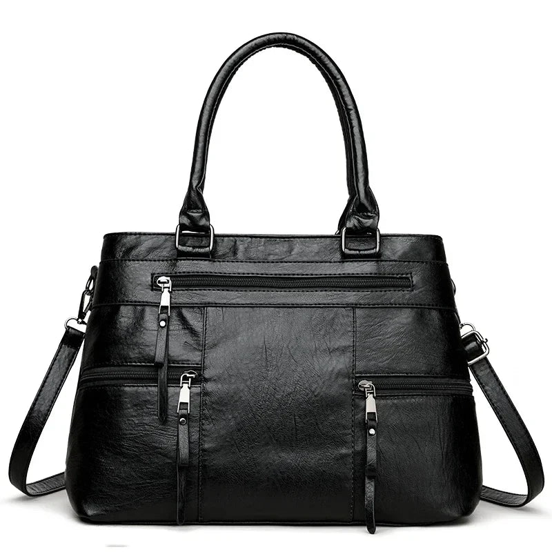 Women’s Leather Handbag - Elegant Top-Handle Shoulder & Crossbody Tote Bag