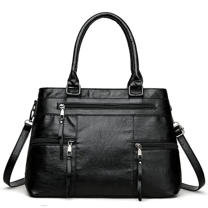 Women’s Leather Handbag - Elegant Top-Handle Shoulder & Crossbody Tote Bag