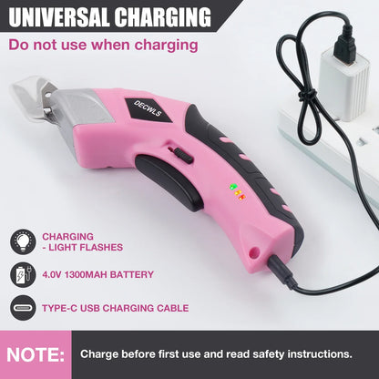 Portable Cordless Electric Scissors - USB Rechargeable Cutting Tool with 3 Heads for Fabric Leather Cardboard Plastic