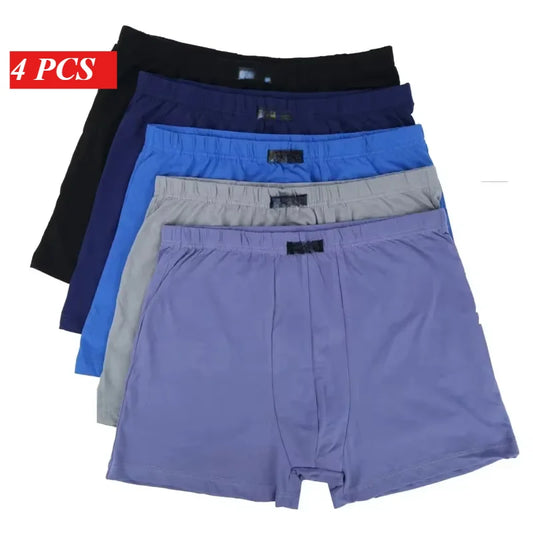 100% Cotton Men's Boxer Briefs - 4PCS Loose Underwear, Plus Size 8XL-10XL Comfortable Shorts