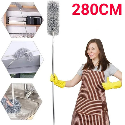 280cm Extendable Microfiber Duster — Telescopic Dust Cleaner Brush for Mites, Gaps & Home Cleaning
