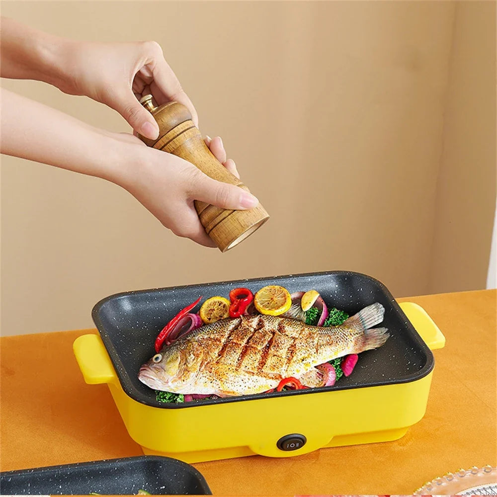 Multifunctional Electric BBQ Grill – 26cm Square Mini Electric Baking Tray and Wok for Pancakes, Steak, and Kitchen Frying