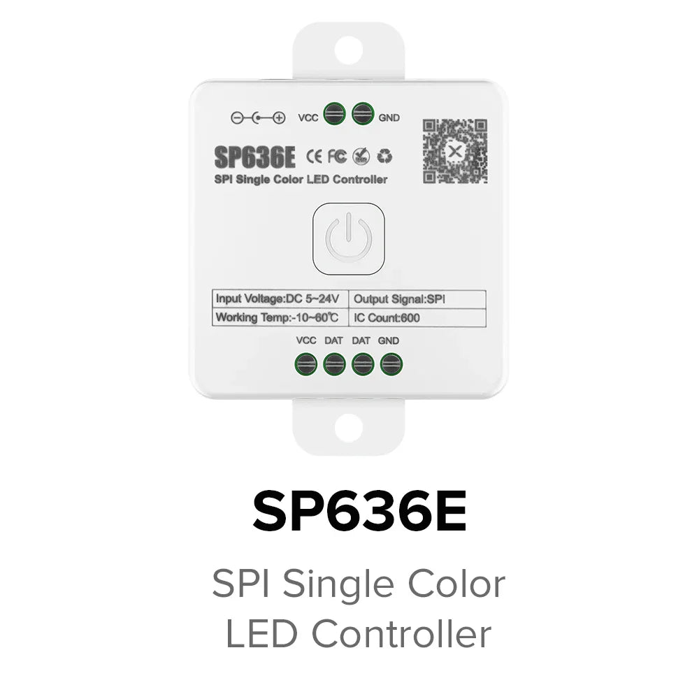 SP630E All-in-One LED Controller 5CH PWM SPI, RGB/RGBW/CCT Music Sync Bluetooth, Compatible with WS2812B WS2811 SK6812 FCOB 5050 5V–24V LED Strip