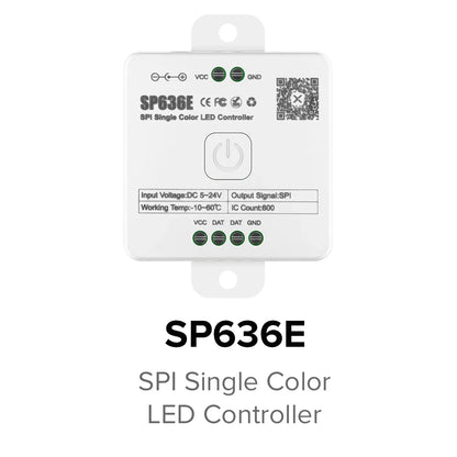 SP630E All-in-One LED Controller 5CH PWM SPI, RGB/RGBW/CCT Music Sync Bluetooth, Compatible with WS2812B WS2811 SK6812 FCOB 5050 5V–24V LED Strip