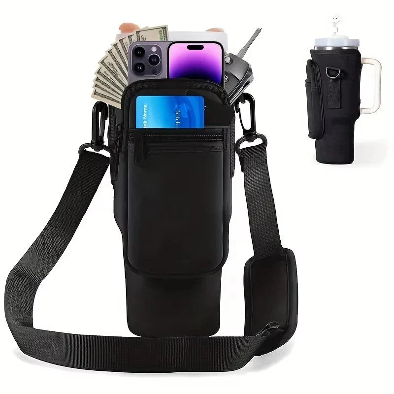 Water Bottle Carrier Bag for Stanley 40oz – Holder with Phone Pocket & Adjustable Strap, Stanley Cup Accessory