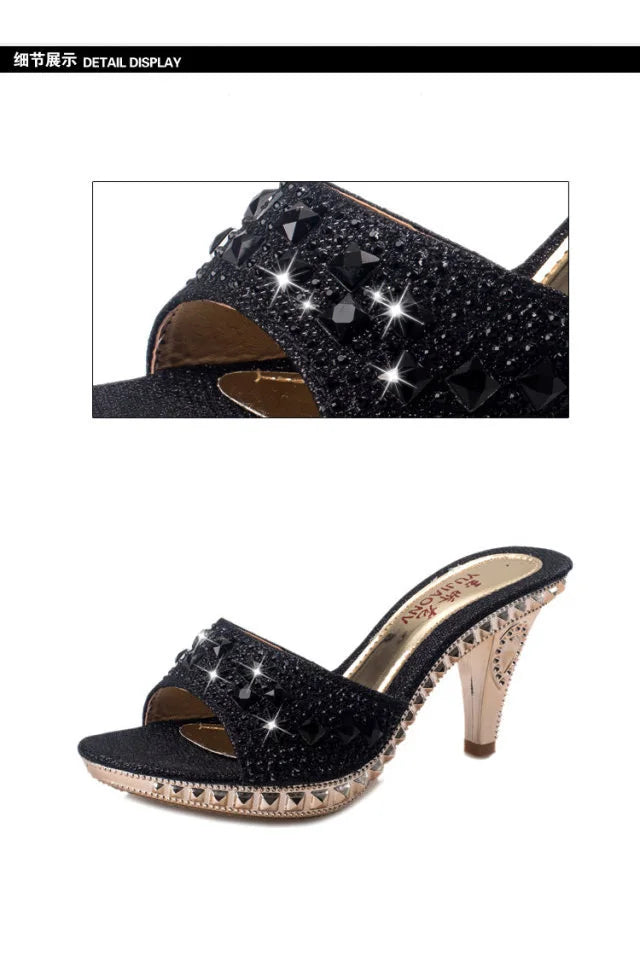 Women’s Summer Rhinestone High Heel Sandals – Sexy Gold & Silver Heeled Shoes