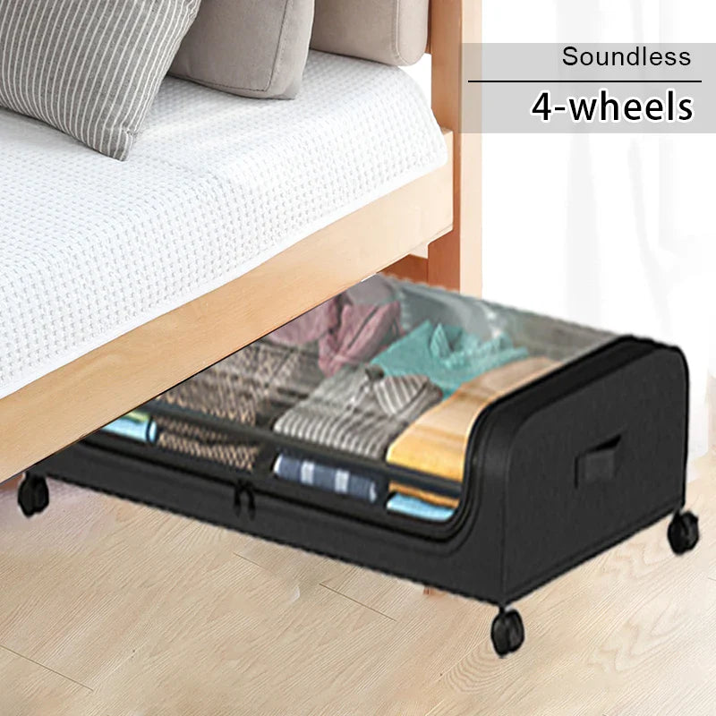 Under-Bed Storage Box with Wheels — Large Capacity Dustproof Organizer for Quilts, Clothes, Toys, and Bedroom Items