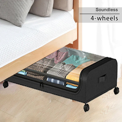 Under-Bed Storage Box with Wheels — Large Capacity Dustproof Organizer for Quilts, Clothes, Toys, and Bedroom Items