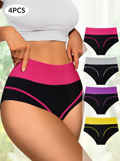 4-Pack Women’s High-Waist Panties – Tummy Control, Breathable Comfortable Triangle Shaping Underwear
