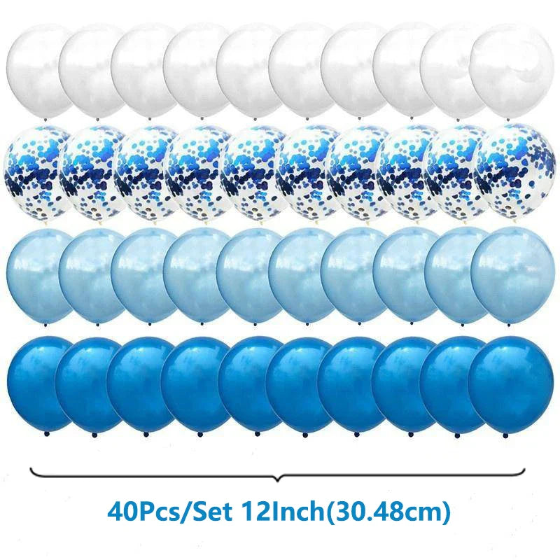 40Pcs/Set 12-inch Mix Blue Rose Gold Confetti Latex Balloon - Birthday, Baby Shower, Wedding, Party Decorations