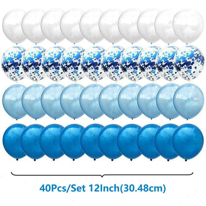 40Pcs/Set 12-inch Mix Blue Rose Gold Confetti Latex Balloon - Birthday, Baby Shower, Wedding, Party Decorations