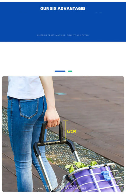 Aluminum Alloy Folding Grocery Cart – Portable Lightweight Shopping Trolley with Step Climbing for Supermarket & Food