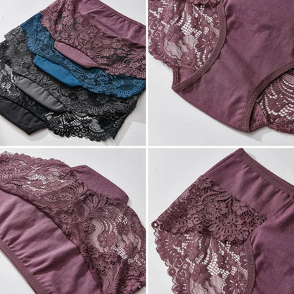 Women’s Lace Briefs 4-Piece Set - Soft Breathable Ruffle Trim Panties for Comfortable Daily Wear S-4XL