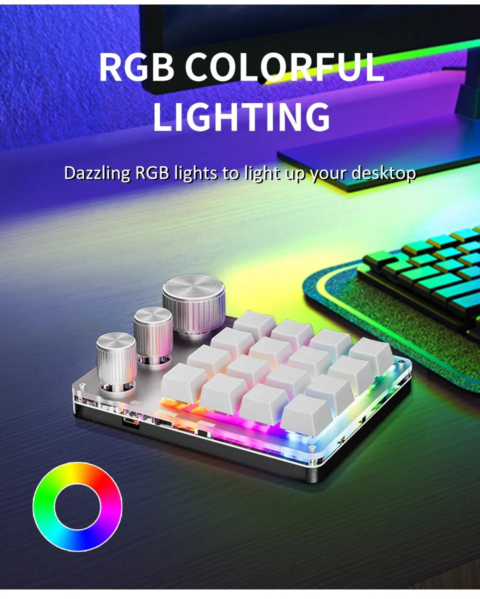 2.4G Bluetooth Mechanical Keyboard – 16-Key Custom USB with Knob, Volume Control, Macro & Gaming Modes