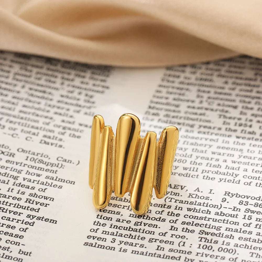 Vintage Stainless Steel Chunky Ring – Punk Irregular Adjustable Open Ring for Women, Wedding Jewelry Gift