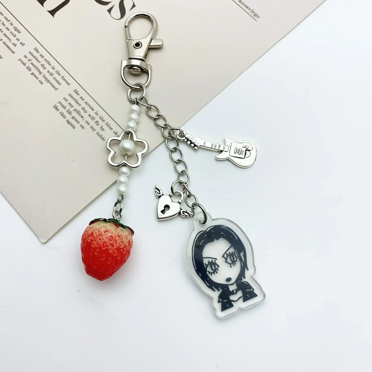 Ai Yazawa Nana Anime Heart & Strawberry Phone Charm Keychain – Y2K Handmade Jewelry