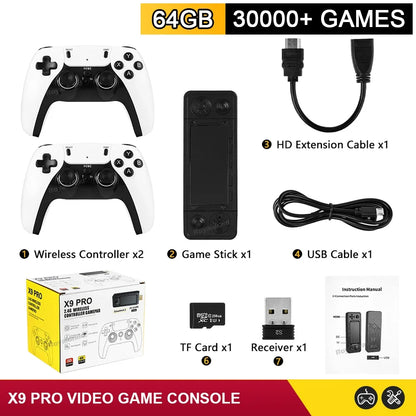 NEW 128GB X9 PRO Retro Game Console — TV Video Game Stick with 45+ Emulators for PS1, PSP, NDS, N64 & 40,000+ Games, 2.4G Dual Controllers
