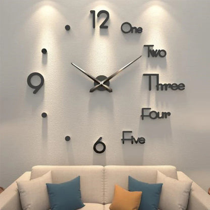 3D DIY Wall Clock - Modern Acrylic Mirror Sticker Quartz Clock For Living Room Decor With Silent Movement