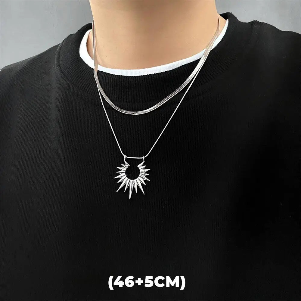 Hip Hop Zircon Star Double Layer Necklace - Titanium Steel Pendant Chain for Men & Women, Unisex Trendy Jewelry