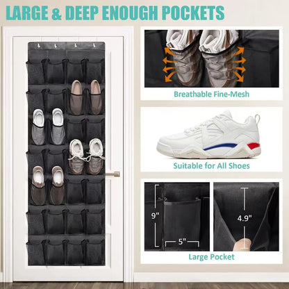 Over The Door Shoe Organizer - 12/14/24/28/35/40 Pocket Large Mesh Hanging Rack for Closet Shoe Storage