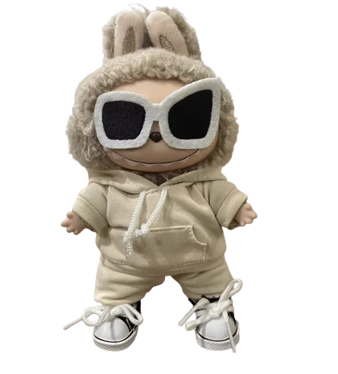 Labubu Casual Sweatsuit Set for 15/17cm Dolls — Comfy Doll Clothes with Ribbed Hem Details