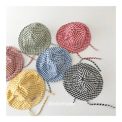 Wide Brim Plaid Baby Sun Hat – Cotton Bucket Fisherman Cap for Kids, Boys & Girls Summer Sun Protection Bonnet
