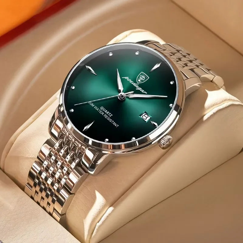 POEDAGAR Luxury Men's Sports Watch — Waterproof Luminous Stainless Steel Quartz Wristwatch with Date