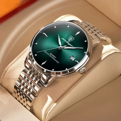 POEDAGAR Luxury Men's Sports Watch — Waterproof Luminous Stainless Steel Quartz Wristwatch with Date