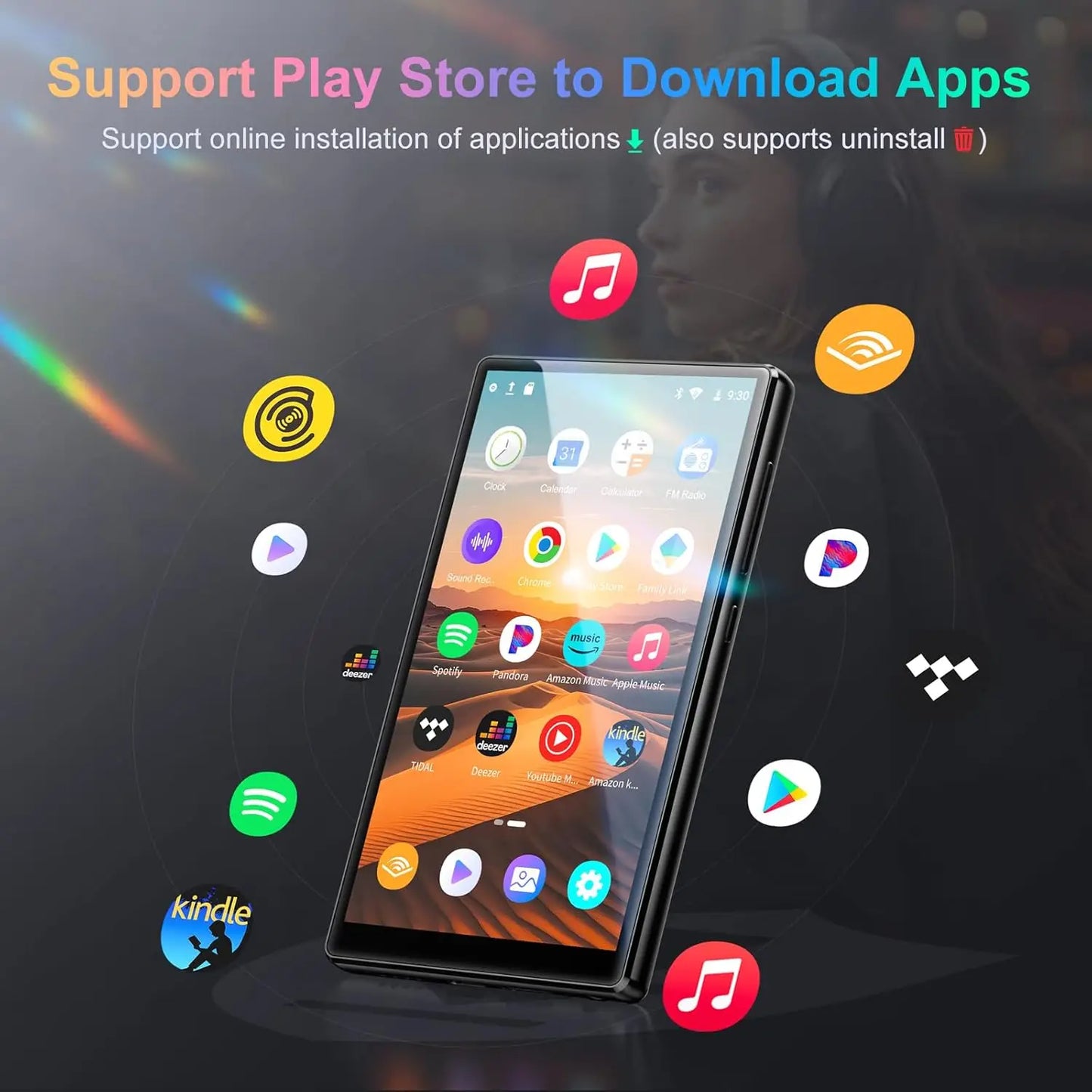 1080P Android 13 MP3/MP4 Player — 4.7" Display, 96GB (64+32GB), Bluetooth & WiFi, Expandable up to 1TB