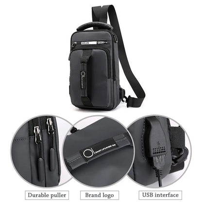 Men's Anti-Theft Sling Chest Bag – Crossbody Messenger Backpack with USB Charging Port