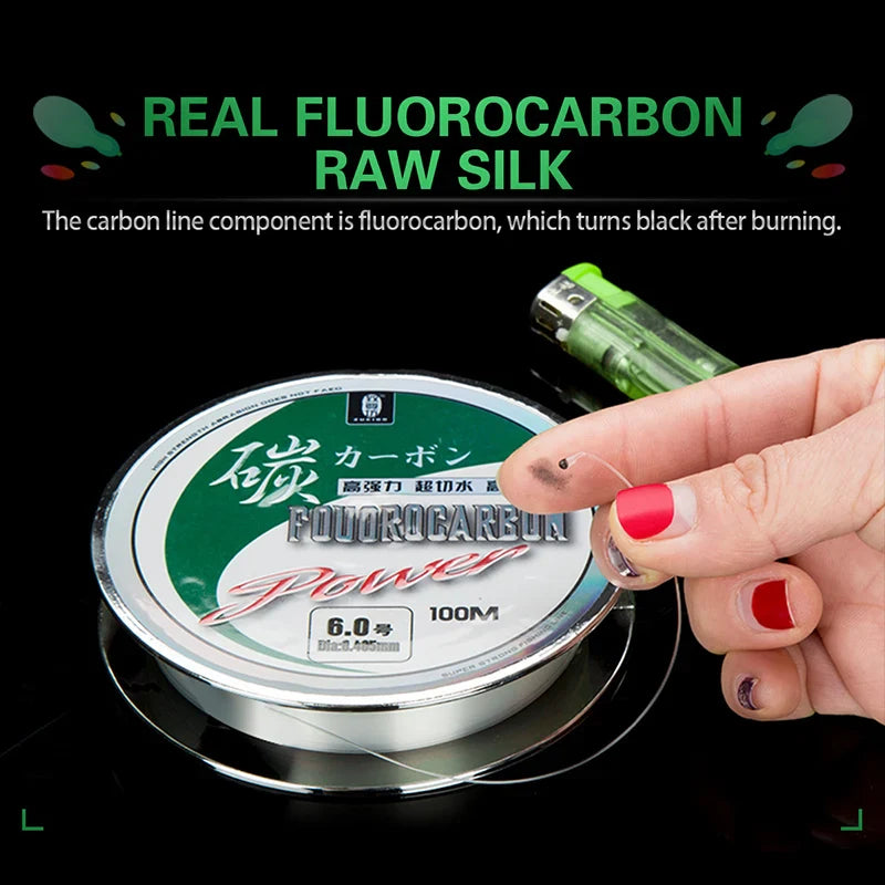 ZUKIBO 100% Fluorocarbon Fishing Line: Japanese Imported Carbon Fiber Line, 50M/100M - Monofilament Sinking Line for Sea Fishing