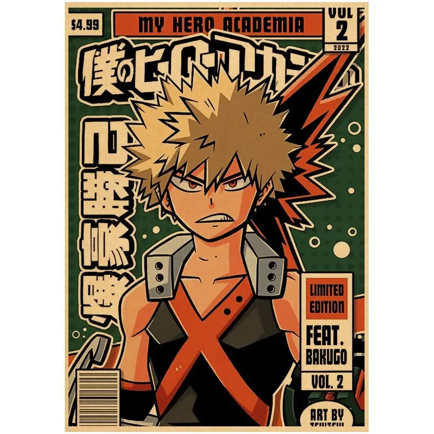 Vintage My Hero Academia Anime Poster – Retro Kraft Style Wall Art for Home Decor, Cartoon Painting & Room Decoration Sticker