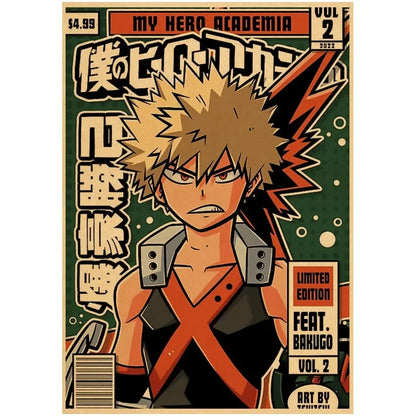 Vintage My Hero Academia Anime Poster – Retro Kraft Style Wall Art for Home Decor, Cartoon Painting & Room Decoration Sticker