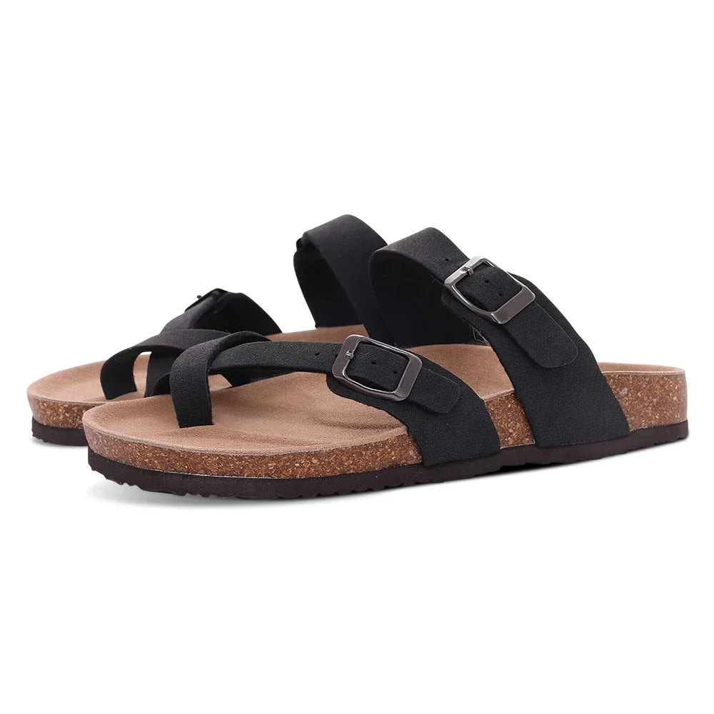 Comwarm Men's Cork Footbed Slide Sandals - Arch Support, Adjustable Buckle & Leather Summer Casual Slides